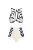 White Halter Printed Bowed 3 Piece Swimsuit