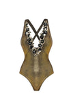 Metallic Golden Appliqued 2 Piece Swimsuit