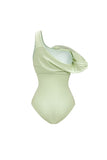 Green Asymmetrical Neck 2 Piece Corset Swimsuit
