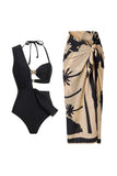 Black 3 Piece Cut Out Swimsuit with Beach Skirt