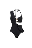 Black 3 Piece Cut Out Swimsuit with Beach Skirt