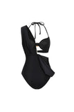 Black 3 Piece Cut Out Swimsuit with Beach Skirt
