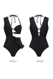 Black 3 Piece Cut Out Swimsuit with Beach Skirt