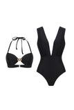 Black 3 Piece Cut Out Swimsuit with Beach Skirt