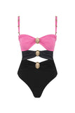 Black Cut Out Spaghetti Straps Swimsuit with Beach Skirt