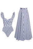 Navy 2 Piece Plaid Swimsuit with Beach Skirt