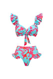 Blue Fuchsia Floral 3 Piece Ruffled Swimsuit with Skirt
