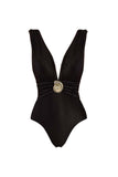 Black V Neck 2 Piece Swimsuit with Beach Skirt