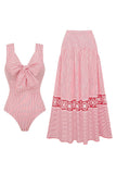 Pink Bowed 2 Piece Swimsuit with Beach Skirt