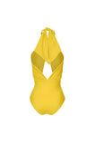 Yellow Halter Cut Out 2 Piece Swimsuit with Beach Skirt