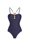 Navy 2 Piece Spaghetti Straps Swimsuit