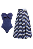 Strapless Navy Swimsuit with Beach Skirt