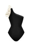 Black One Shoulder Swimsuit with Beach Skirt