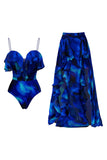 Spaghetti Straps Royal Blue 2 Piece Ruffled Swimsuit