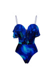Spaghetti Straps Royal Blue 2 Piece Ruffled Swimsuit