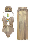 Metallic Golden Cut Out 4 Piece Swimsuit