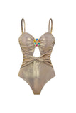 Metallic Golden Cut Out 4 Piece Swimsuit