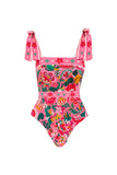 Fuchsia Printed Bowed 2 Piece Swimsuit with Beach Skirt