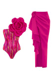 3D Flower Fuchsia 2 Piece Swimsuit with Beach Skirt