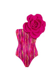 3D Flower Fuchsia 2 Piece Swimsuit with Beach Skirt