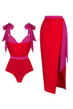 2 Piece Red Bowed Swimsuit with Beach Skirt