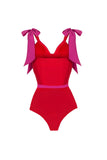 Red 2 Piece Spaghetti Straps Swimsuit with Beach Dress