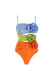 3D Flowers Cut Out Orange Ruched Bikinis Set