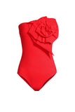 Strapless 3D Flower Red Bikinis Set