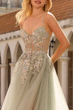 Sparkly A-Line Beaded Corset Peach Sequin Long Tulle Ball Dress with Slit