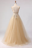 Sparkly A-Line Beaded Corset Peach Sequin Long Tulle Ball Dress with Slit