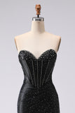 Black Mermaid Sweetheart Beaded Corset Long Ball Dress with Slit