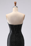 Black Mermaid Sweetheart Beaded Corset Long Ball Dress with Slit