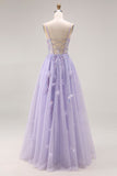 Light Purple A-Line Beaded Sequin Lace Up Back Long Ball Dress with Slit