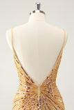 Golden Bodycon Spaghetti Straps Homecoming Dress with Sequins