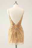 Golden Bodycon Spaghetti Straps Homecoming Dress with Sequins