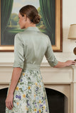 Sage Green Printed A Line Mother of the Bride Dress with Sleeve