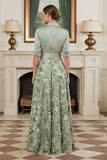 Printed Sage Green A Line Mother of the Bride Dress with Bow