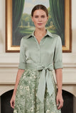 Printed Sage Green A Line Mother of the Bride Dress with Bow