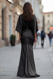 Black Mermaid Ruched Mother of the Bride Dress with Sleeve