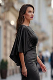 Black Mermaid Ruched Mother of the Bride Dress with Sleeve