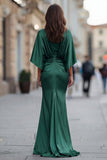 Burgundy Chiffon Mermaid Ruched Mother of the Bride Dress with Sleeve