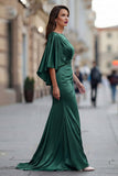 Burgundy Chiffon Mermaid Ruched Mother of the Bride Dress with Sleeve