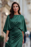 Burgundy Chiffon Mermaid Ruched Mother of the Bride Dress with Sleeve