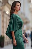 Burgundy Chiffon Mermaid Ruched Mother of the Bride Dress with Sleeve