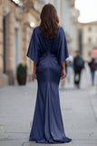 Burgundy Chiffon Mermaid Ruched Mother of the Bride Dress with Sleeve