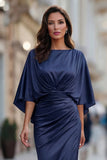 Burgundy Chiffon Mermaid Ruched Mother of the Bride Dress with Sleeve