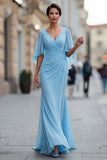 Chiffon Dark Green Ruched V Neck Mermaid Mother of the Bride Dress with Sleeve