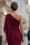 Sage Green One Shoulder Chiffon Ruched Mermaid Mother of the Bride Dress with Sleeve