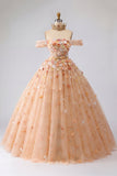 Ball Gown Champagne Off the Shoulder Princess Quinceanera Dress