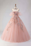 Off the Shoulder Appliqued Ball Gown Blush Quinceanera Dress